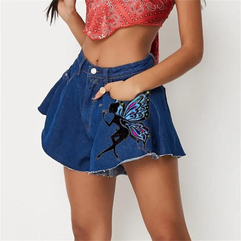 

Women's Denim Shorts 2024 Summer New European And American Fashion Print Fashion Large Size Denim Shorts