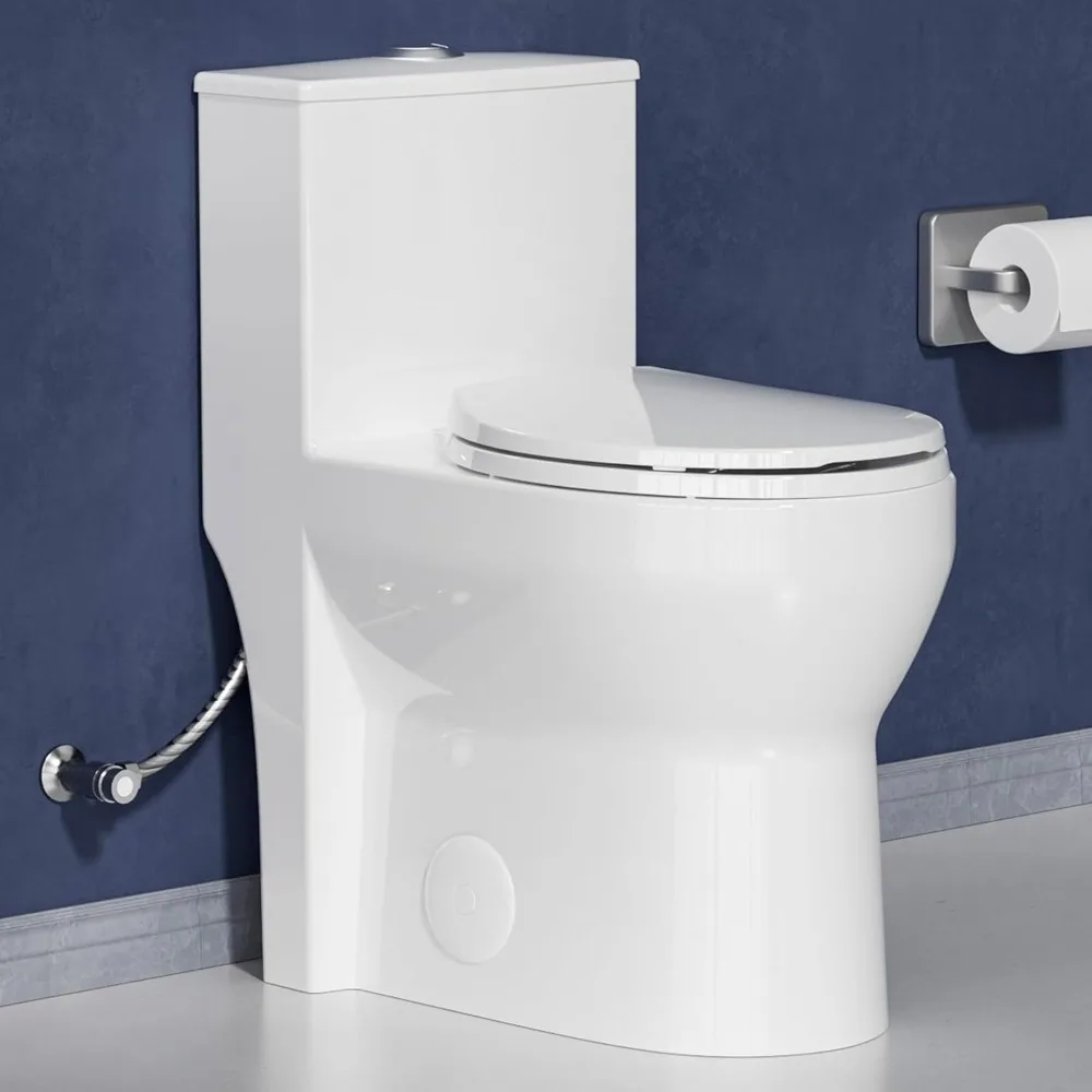 Compact Morden Skirted ADA Height Toilet 17 Inch for Small Bathroom Space, One Piece Tall Toilet, 16.7 Comfort Bowl Height, 17.5
