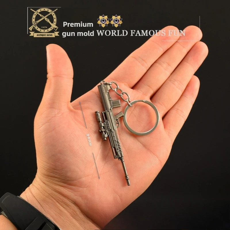 9cm/3.54in Game Peripherals Hot Weapons Metal Mini Gun Keychain Barrett AKMT88 Sniper Rifle STG44 Backpack Pendants Crafts Gifts