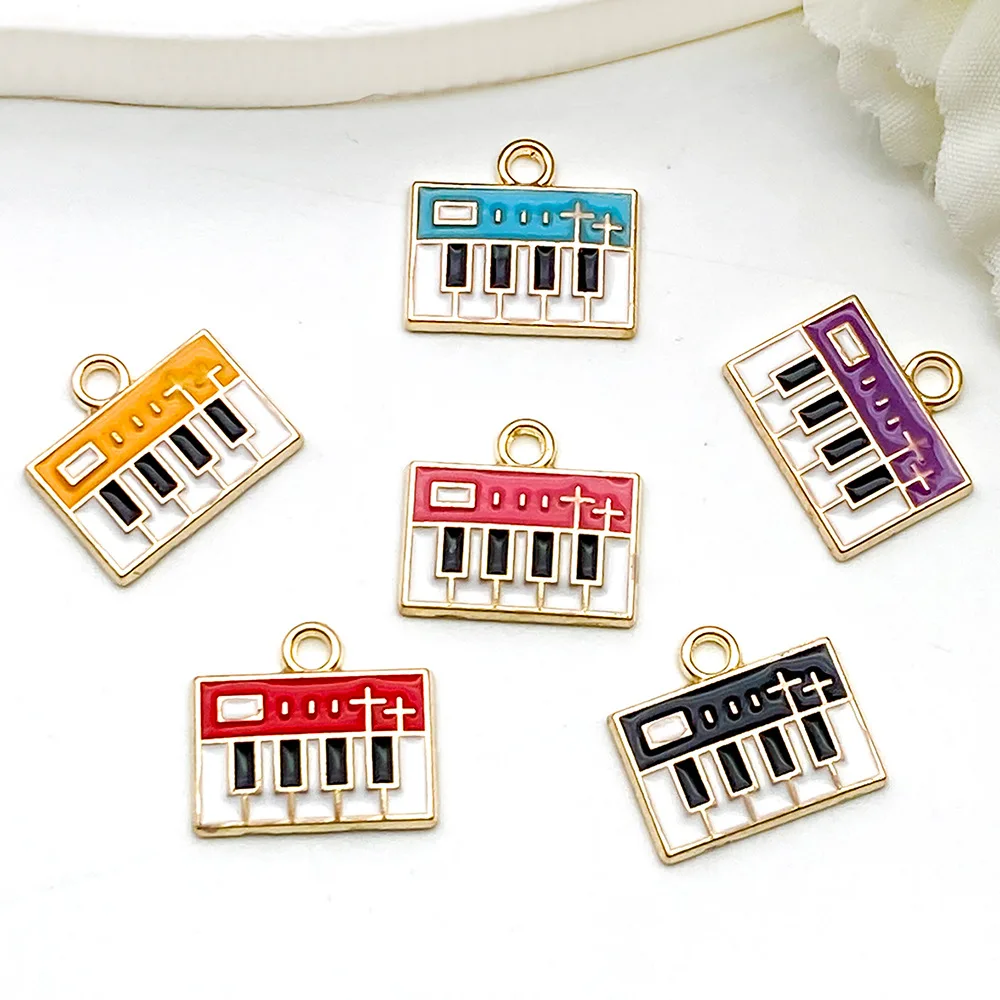 10pcs Musical Symbols Enamel Charms Treble Clef Guitar Microphone Alloy DIY Handmaking Piano Keyboard Pendant Jewelry Accessory
