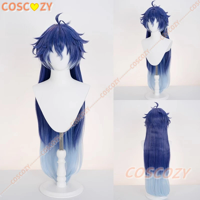 Genshin-Peluca de Cosplay de impacto Kyryll Chudomirovich Flins, pelo largo azul, fibra resistente al calor, peluca para fiesta de Halloween para mujeres y hombres