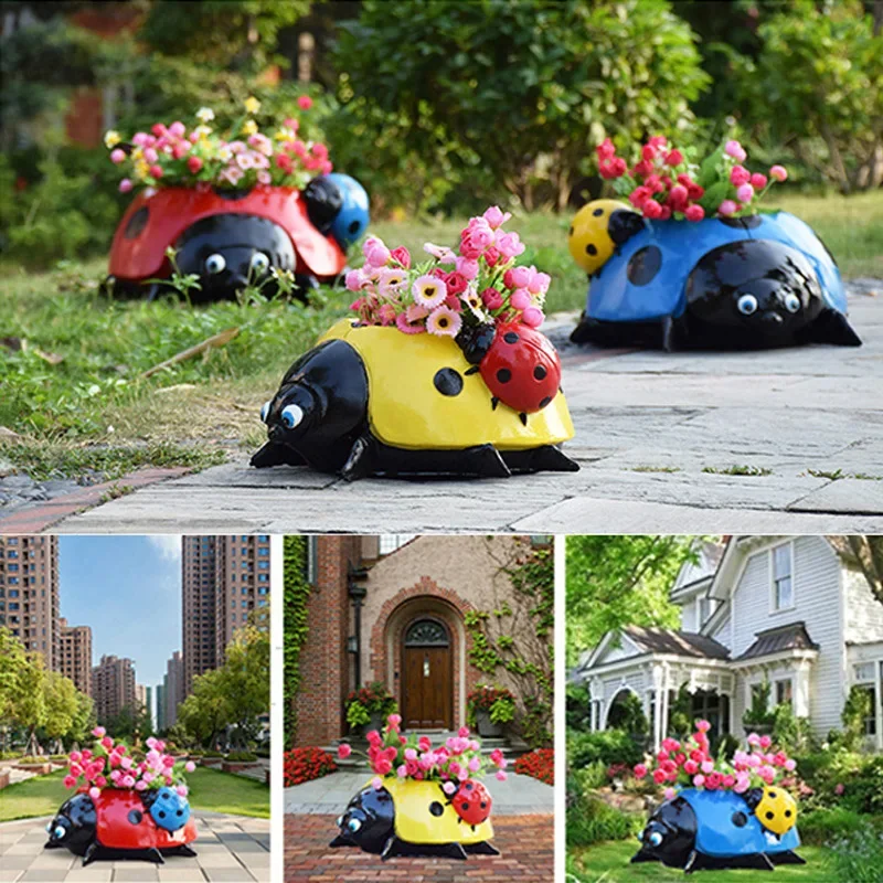 Seven star ladybug beetle ornaments outdoor villa garden garden flower pot decoration garden landscape cartoon animal sculpture