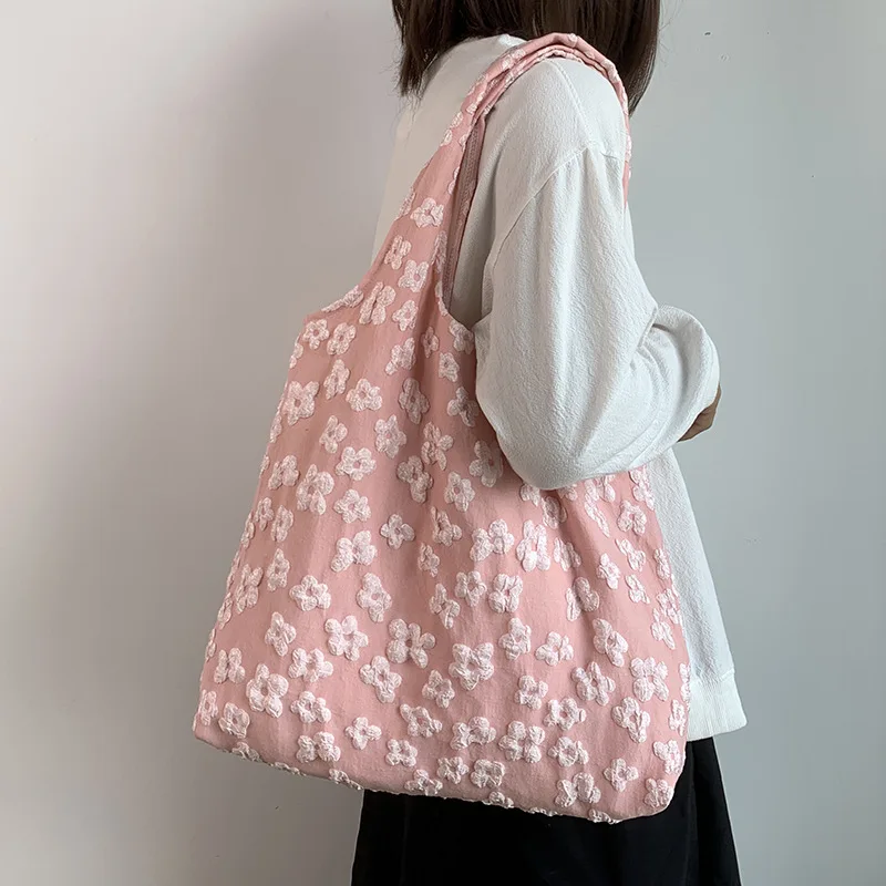 Ladies Vest Lace Canvas Bag Design Tote Bag Simple Fairy Flower Lace Shoulder Bag Tote Bag Capacity Ladies Shopping Bag