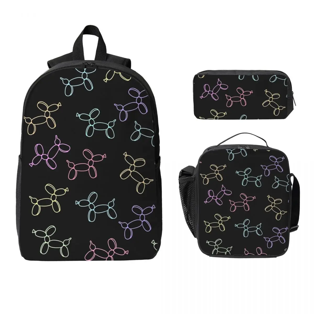 Colorful Balloon Dog Pattern Backpack Student BookBag School Bag Laptop Shoulder Bags 3ps Insulated Lunch Bag Pencil Case