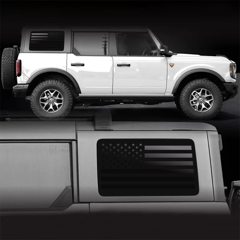 

Матовая наклейка на боковое окно с черными отверстиями, полый звездный флаг, затемняющая виниловая графика, наклейка для Ford Bronco, 4-дверная, 2021 2022 2023