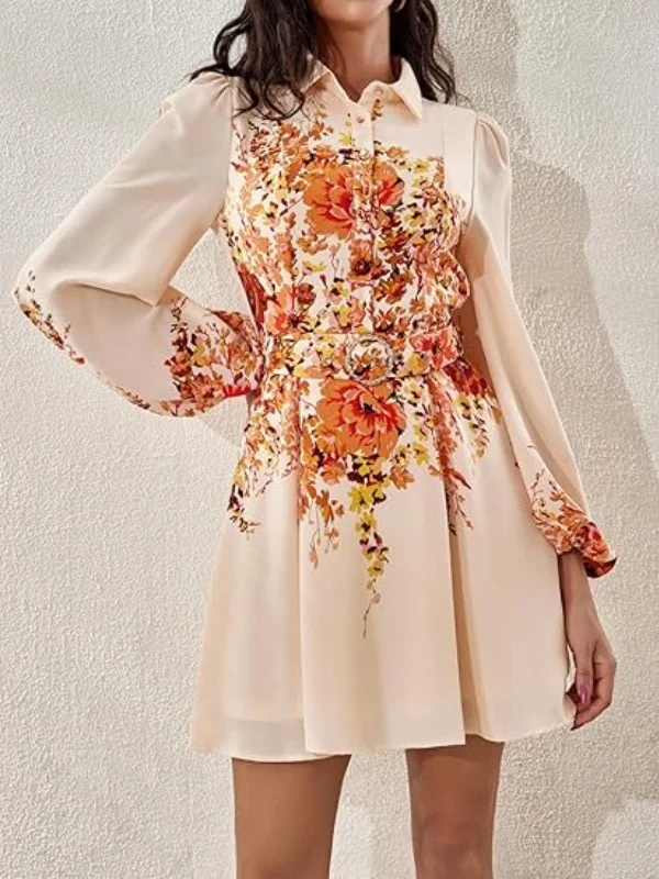 فستان Modigirl النسائي الرومانسي العتيق مُزين بنقشة الزهور 2026 ربيع الخريف قميص طوق السيدات الوردي فساتين صغيرة لتاريخ عيد الحب