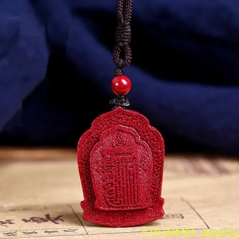 

Кулон из натурального киновари с шестислоговой мантрой, эзотерический магический кулон, украшение из фиолетового золотистого песка, ручная работа, натуральное киноварное ожерелье