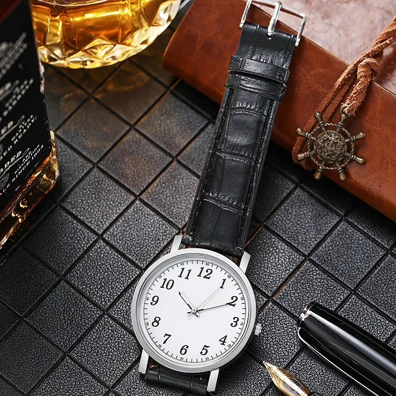 Reloj de pulsera de cuero Pu para hombre y mujer, cronógrafo de cuarzo para parejas, accesorio de joyería de mano para negocios y oficina, regalo