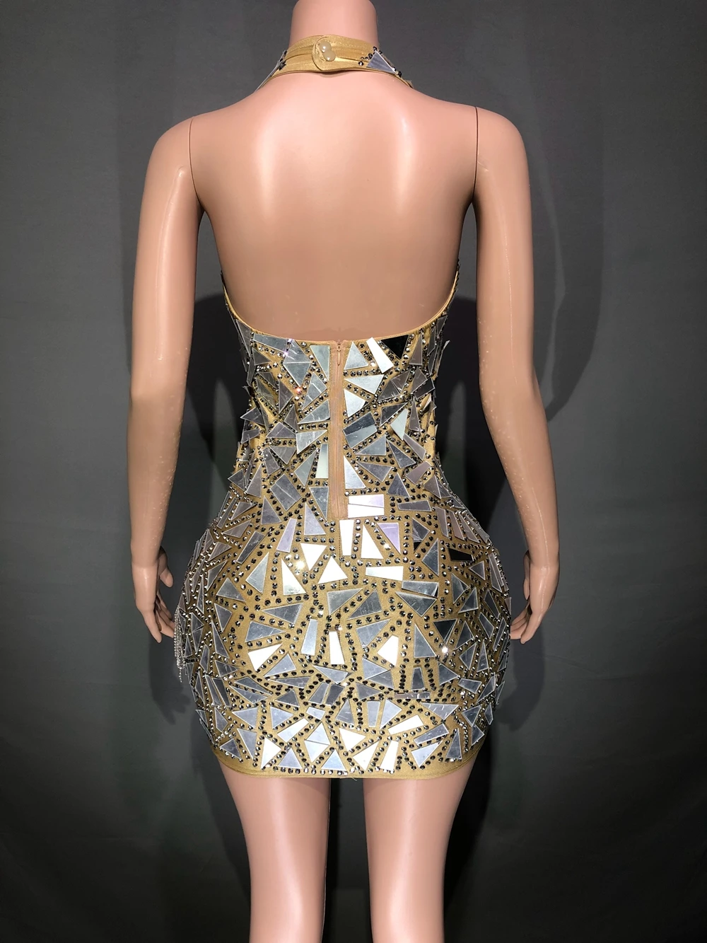 Vestido sem costas com decote V profundo feminino com strass, cabresto sexy, festa noturna, baile, aniversário, cantora, show de palco, mulheres