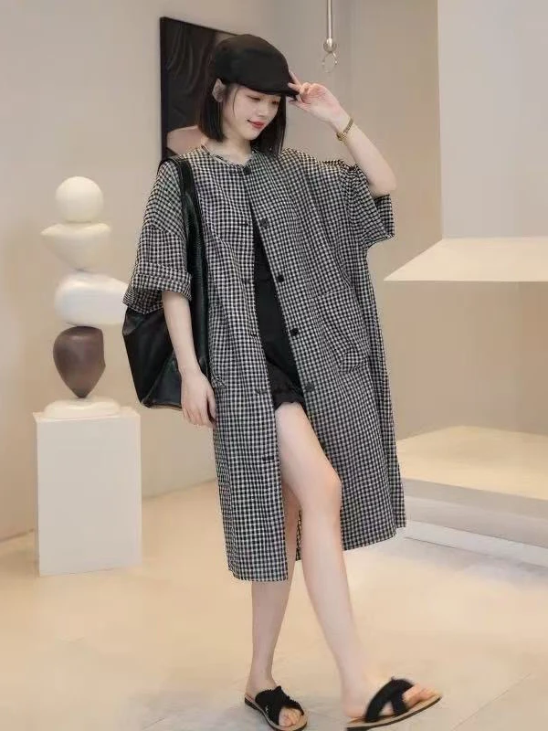 Loose Plaid Shirt plus Size Women's Fashionable Autumn Outerwear Slimming Long Style Casual Comfortable plus Size Women's Shirt