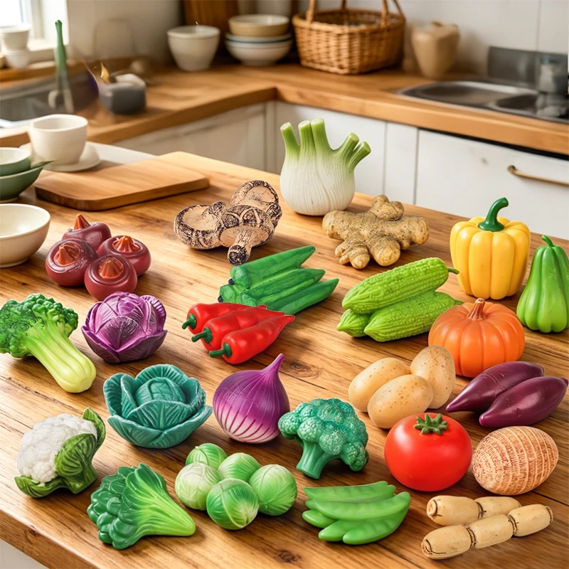 Oenux Montessori Simulation Vegetables Carrot Pepper Onion Pumpkin Tomato Model Action Figure Miniature Educational Kid Toy Gift
