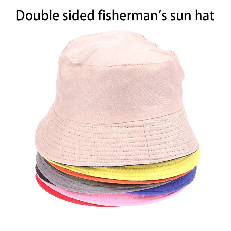 Reversible Dacron Bucket Hat Two Side Wear Unisex Simple Cap Men Women Panama Cap Beach Fishing Sunhat