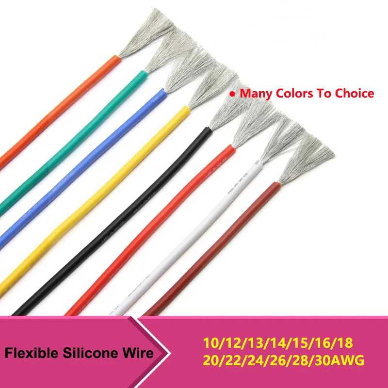 1M/5M Soft Flexible Silicone Wire 30 28 26 24 22 20 18 16 15 14 13 12 10 AWG High Temperature Tinned Copper Heat-resistant cable