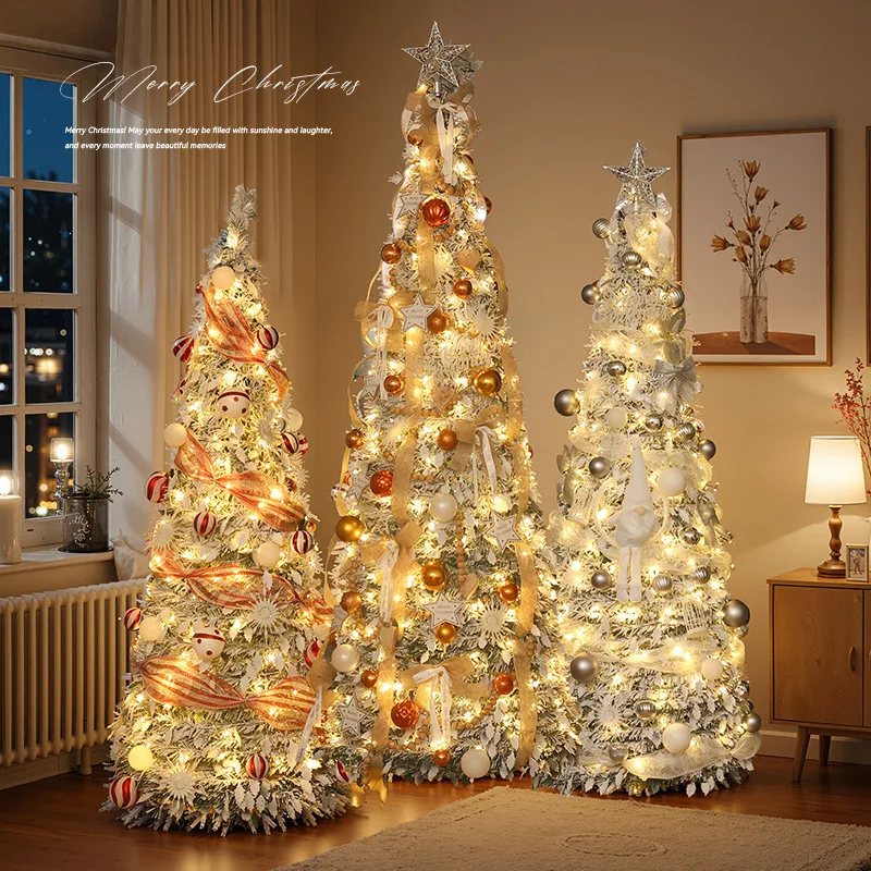 Christmas Decorations No Assembly Foldable Lighted White Snow Christmas Tree Set Christmas Ornaments Ornament Figurine