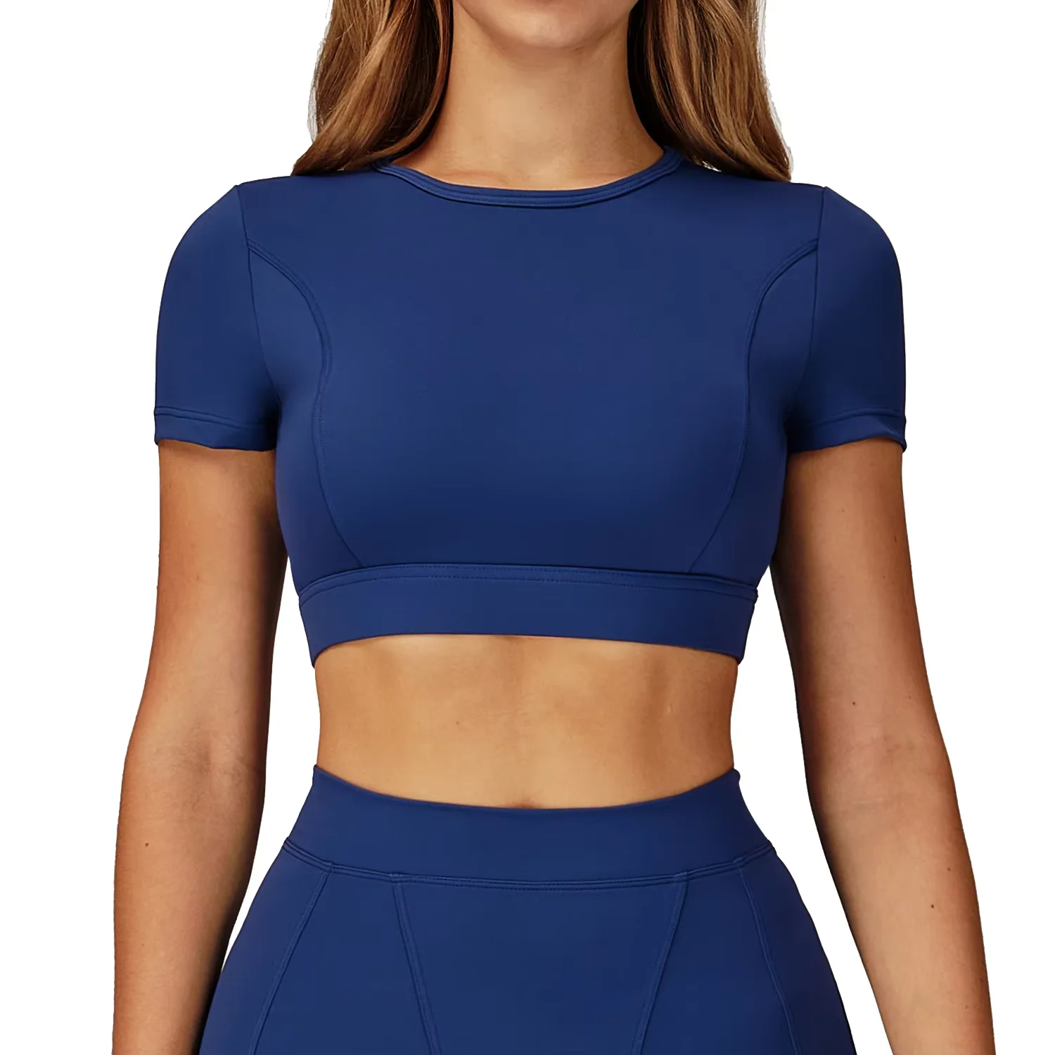 

Women's Lightweight Anti-Shock Fitness T-Shirt Stretchable Cross Border Yoga Crop Top with Round Neck Athletic Wear