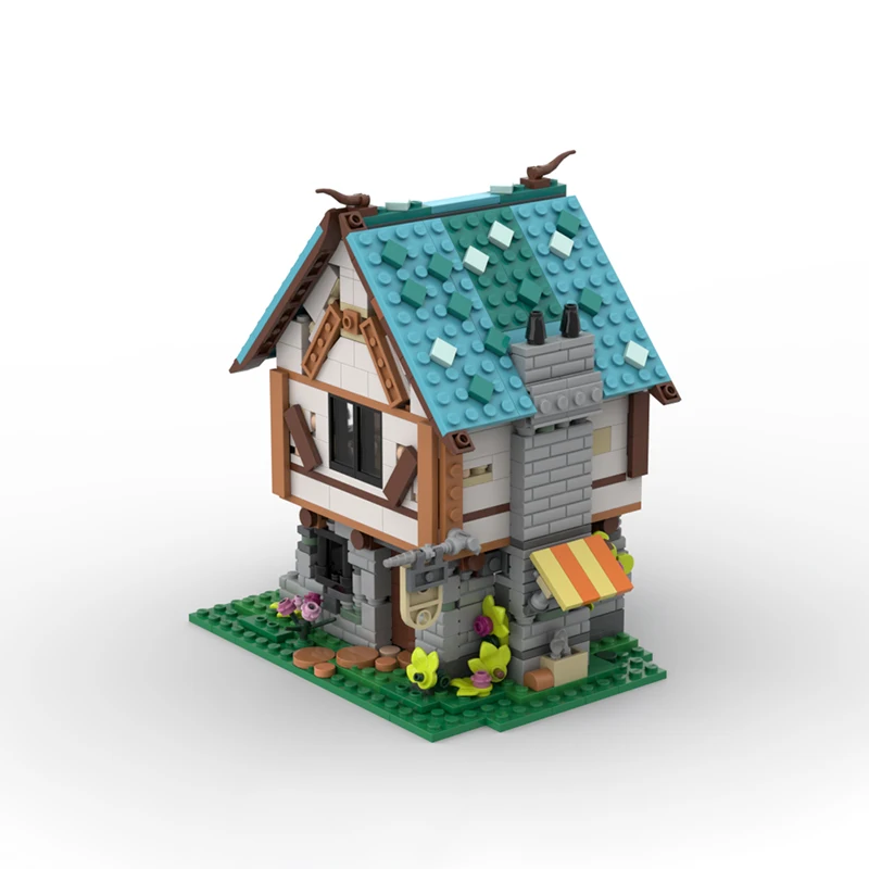 Modèle de vue sur la rue médiévale, briques de construction MOC, magasin de forgeron, technologie modulaire, cadeaux de vacances, assemblage de jouets pour enfants, costume