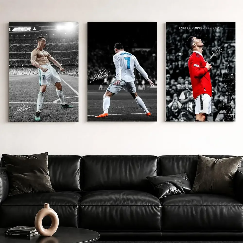 Cool C_Cristiano Soccer R_Ronaldo Framed Wall Painting Ready to Hang Canvas Wall Art Poster for Bedroom Living Room Home Decor