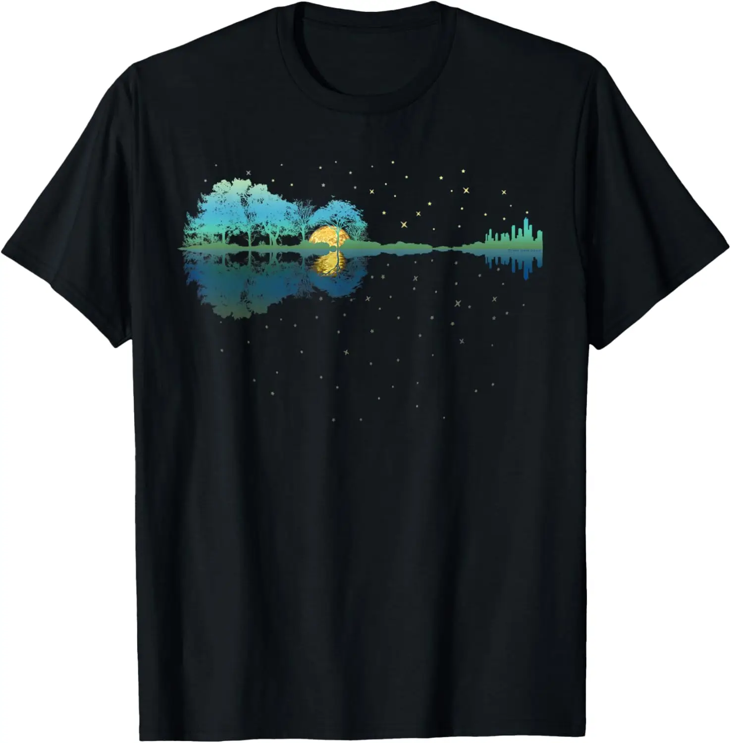 

Guitar Lake Reflections Night Sky and Moon Guitar T-Shirt