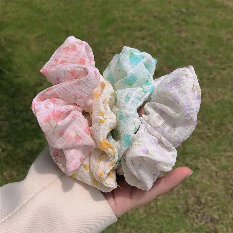 الحلو الأزهار كبيرة Scrunchies Ins العصرية الوردي الأبيض مرونة العصابات الشعر الطازجة الجنية إكسسوارات الشعر صيف جديد العلاقات الشعر الحبال