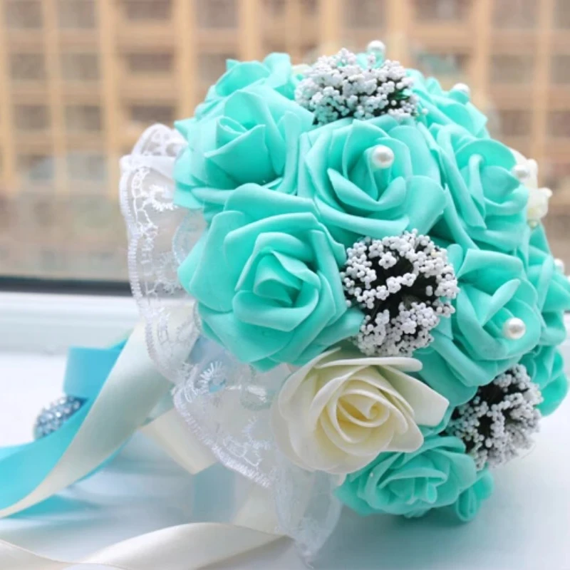 Hot  Bouquet Artificial Rose Flowers Foam Bridal Throw Bouquet, Bridal Bouquets 30 flowers Wedding Bouquet Hand Flower 6 Colors