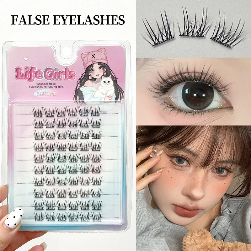 Life Girls Natural Manga Fairy Lashes, Invisible Band Clusters, Fox Eye Style False Eyelashes DIY Extensions