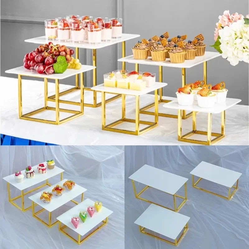 18 Piece Acrylic Trays Wedding Cake Stand Dessert Buffet Sweet Food Cupcake Holder for Banquet Tea Break Candy Metal Table Decor