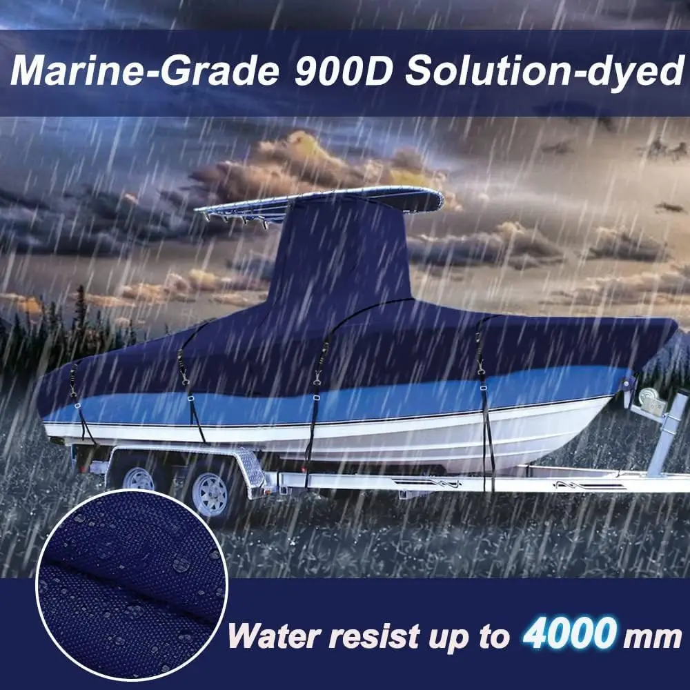 900D  Grade Fade and Tear Resistant  T-Top Boat Cover，Heavy-Duty Waterproof and UV-Proof  Boat Storage Cove