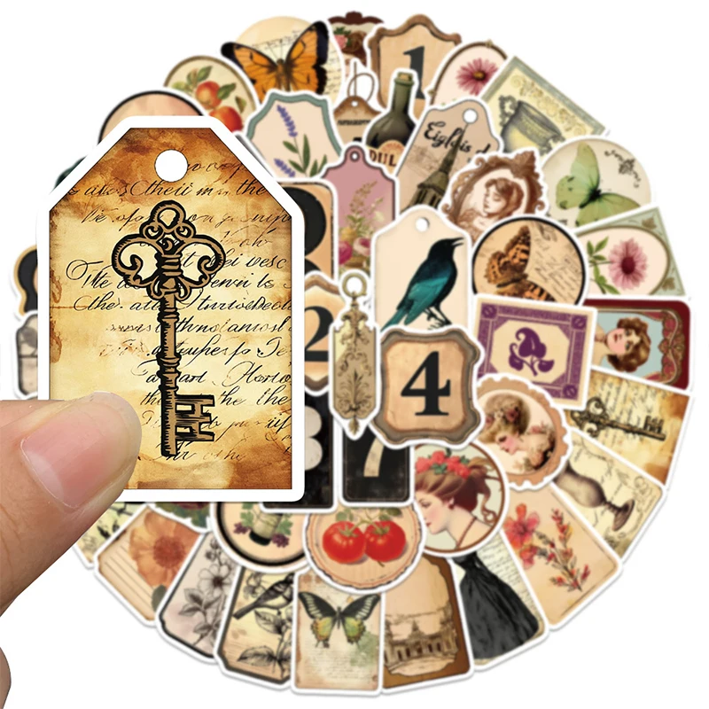 50 Stück Vintage-Aufkleber Retro Ästhetische Sticker Niedliche Wasserfeste Vinyl-Aufkleber für Journaling Scrapbooking Wasserflasche Laptop Handy