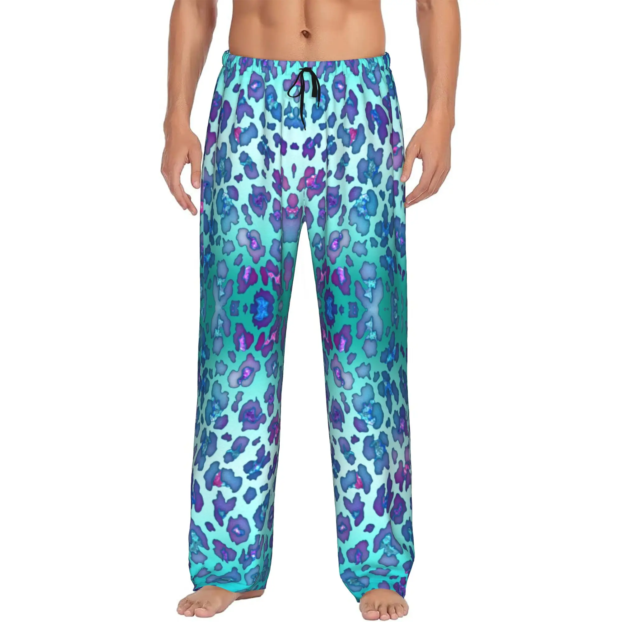 Custom Printed Men's Leopard Print Colorful Pajama Pants  Sleepwear Sleep Lounge Bottoms with Pockets