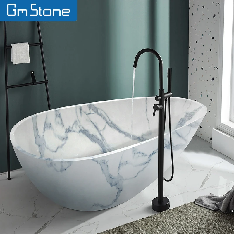 BathtubBlue White Porcelain Texture Freestanding Two-Person For Jacuzzi Whirlpool Bathtub With Bathroom Stone Bath For Home Or S