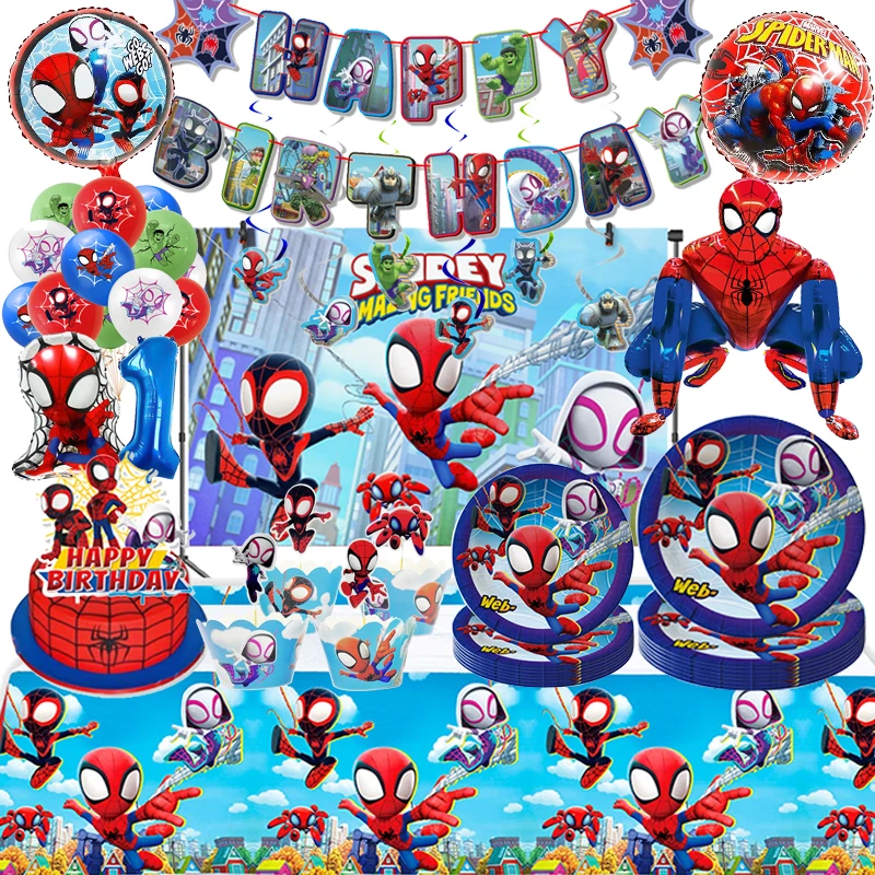 Cartoon Spiderman Themed Boy Birthday Party Decor Disposable Tableware Paper Plates Cups Kids Toys Balloons Baby Shower Supplies