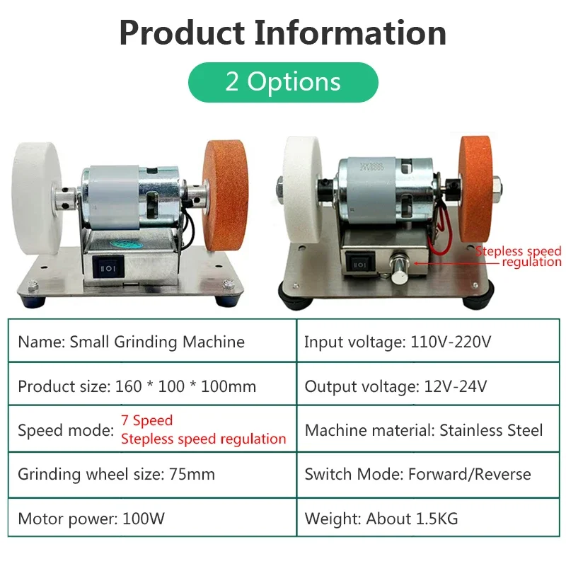 

100W Double Grinder Machine Artifact Table Grinder Motor Micro Coarse and Fine Polishing Electric Grinding Wheel Grindig Stone