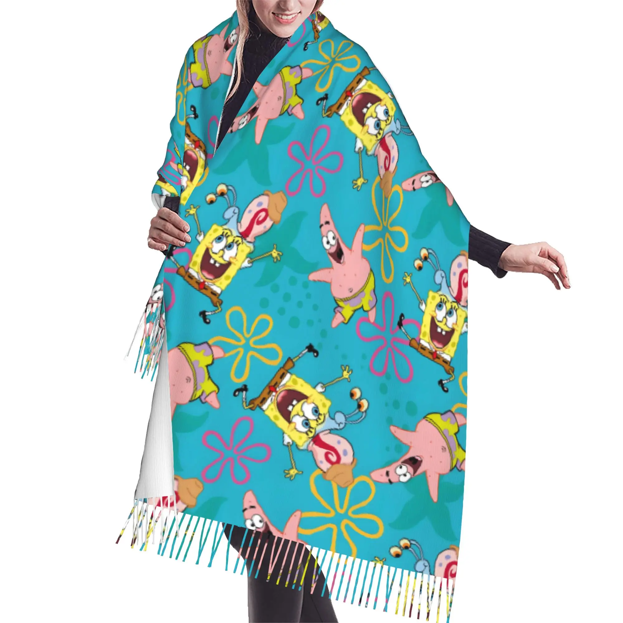 Custom Printed S-Sponges Anime Bobes Scarf Women Men Winter Warm Scarves Starfish Cartoon Shawl Wrap