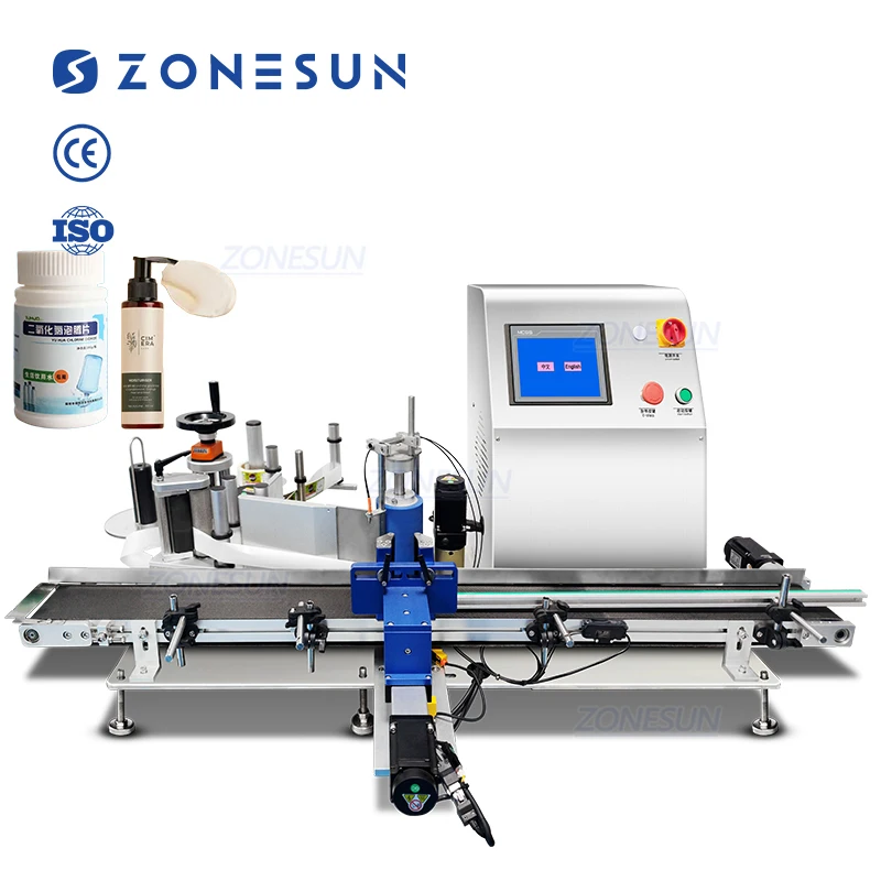 ZS-ETB150 Full Electric Tabletop Wrap Around Sticker Automatic Round Bottle Labeling Machine