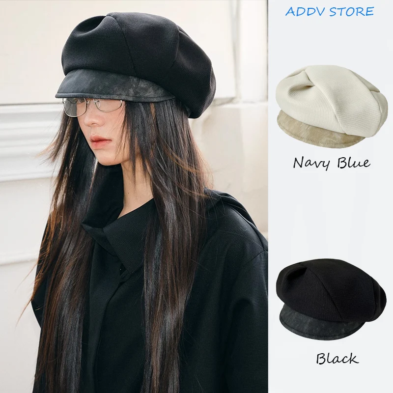 

Y2K Berets Vintage French PU Brim Octagonal Forward Peaked Painter Hat Street Military Beret Women Girl Caps Gorras Para Mujer