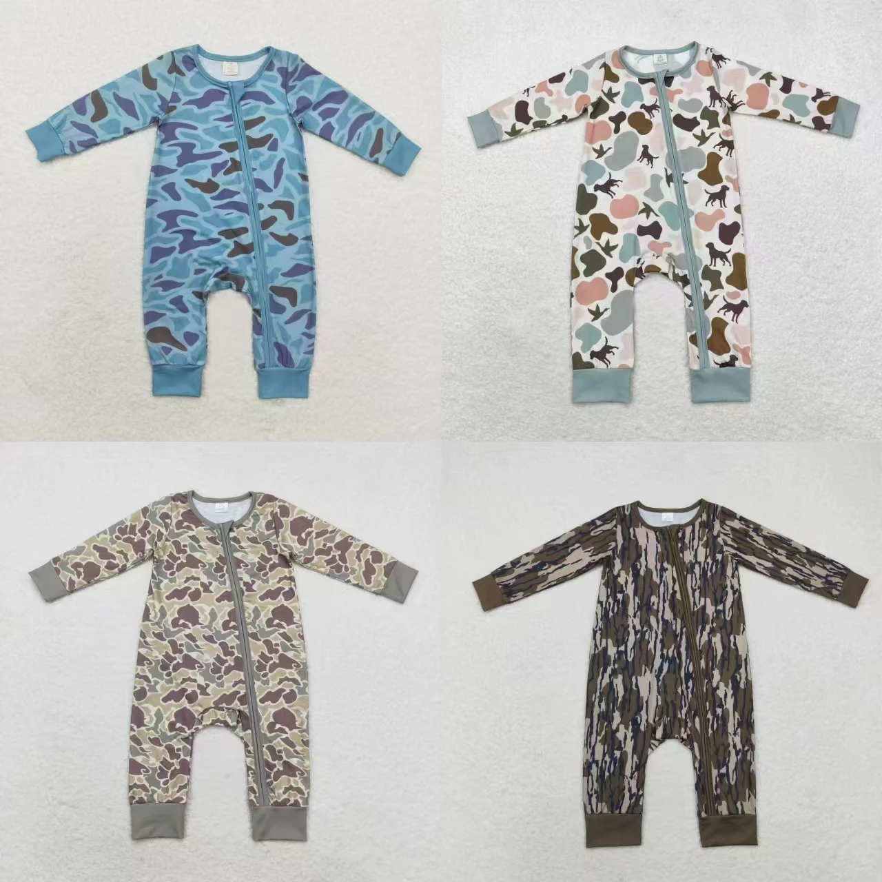 Wholesale Baby Boy Zipper Long Sleeves Romper Kid Toddler Newborn One Piece Ducks Dogs Camo Coverall Bodysuit One Piece Jumpsuit