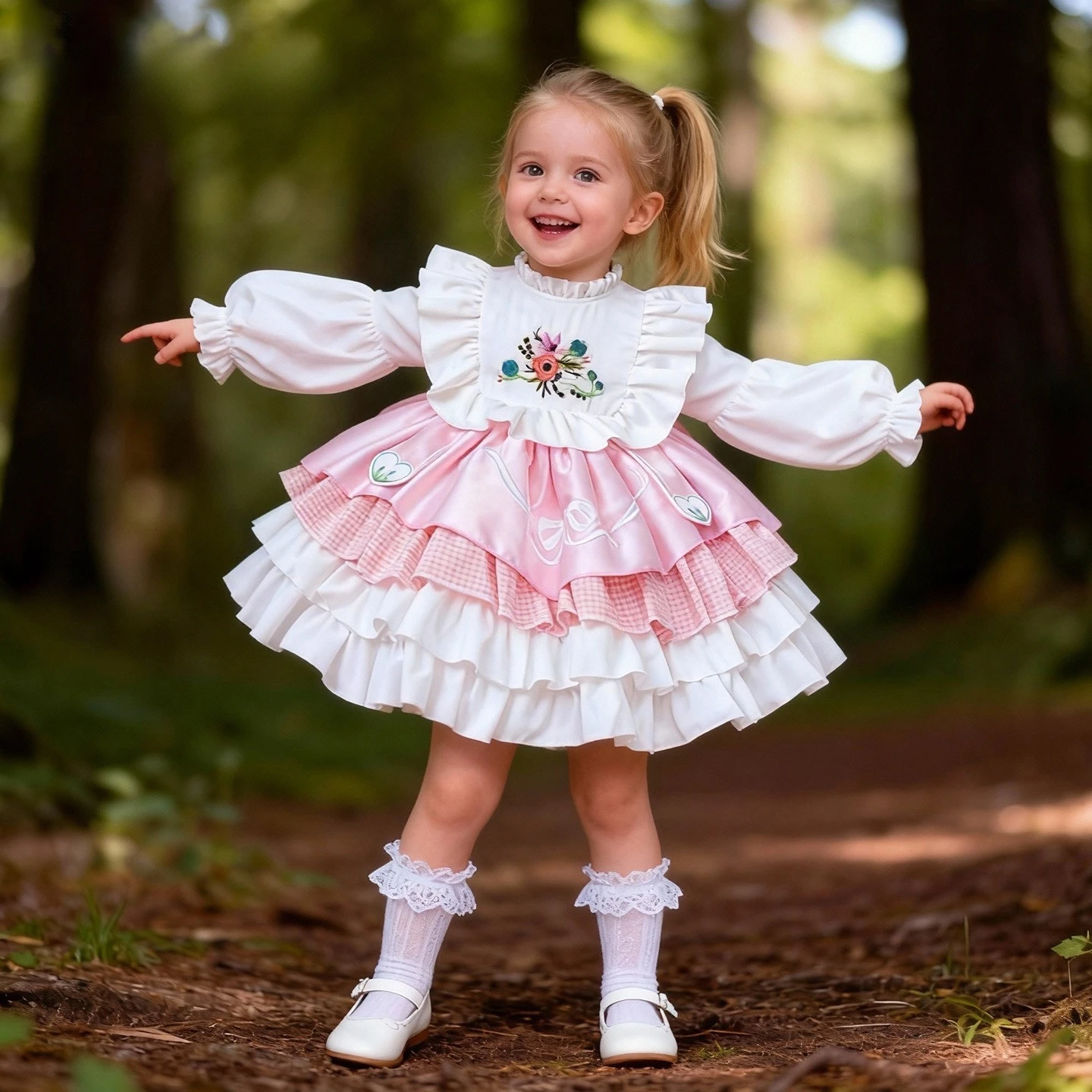 Girls Dress Children's Spring New Children's Princess Dress Embroidered Tutu Skirt