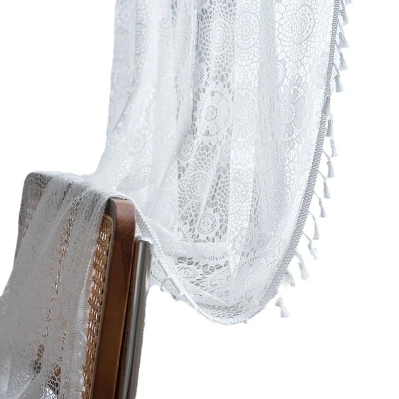 Polyester Cotton White Crochet Transparent Curtains American Rural Hollowed Out Living Room Balcony Bedroom Artistical Curtain