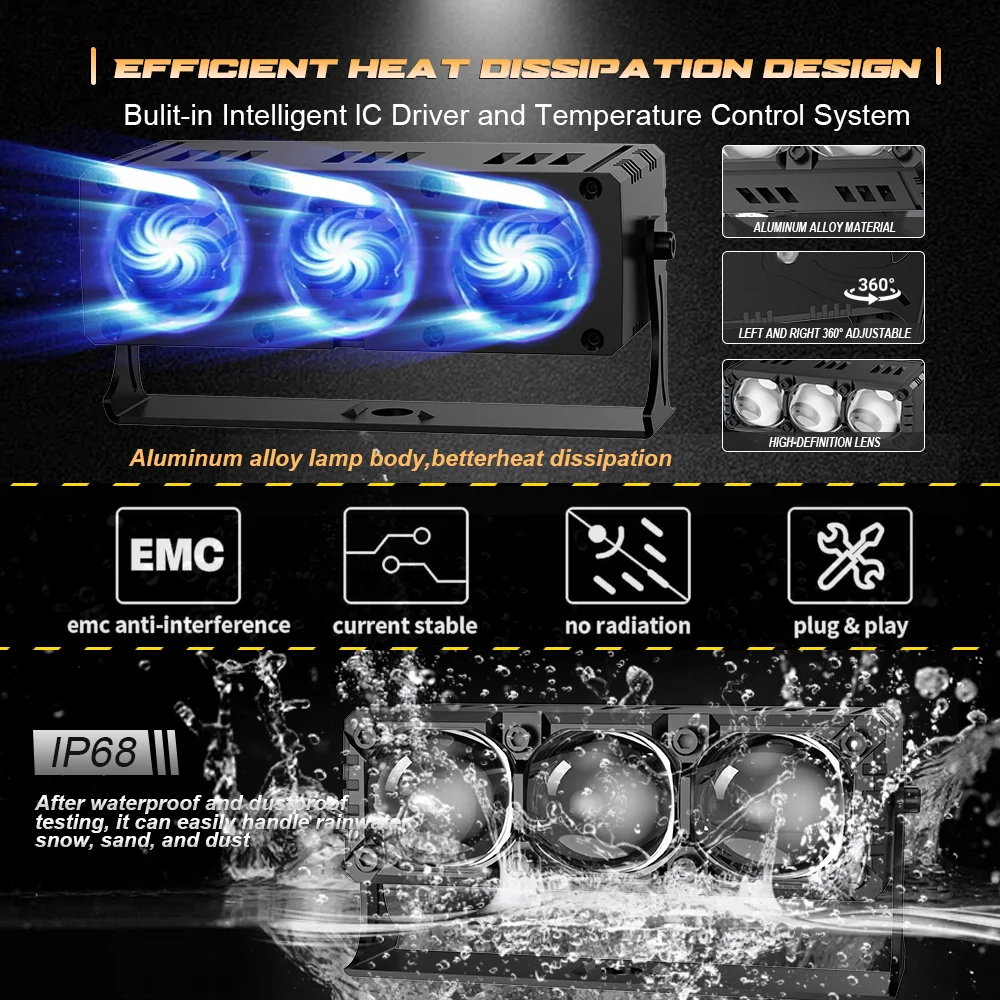 For Auxiliary Spotlight Lamp Car Fog light Accessories Motorcycle Mini Driving Light Headlight Universal Dual Color ATV Scooter