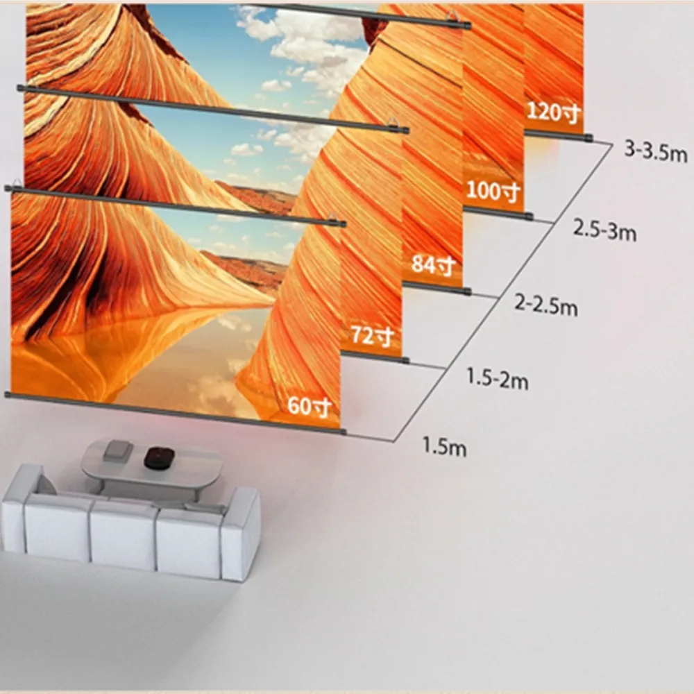 شاشة عرض XIAOHUI مقاس 120 بوصة 16:9، نوع غير مثقوب مثبت على الحائط، شاشة عرض منزلية مضادة للضوء