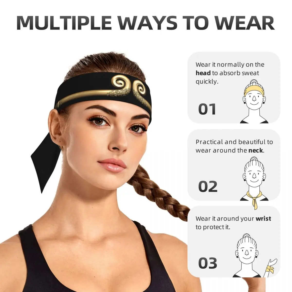 Anel Wukong Mito Preto para Homens, Roupas Esportivas de Sweatband, Basquete, Sun Wukong, Headwrap Anel Dourado, Streetwear Legal