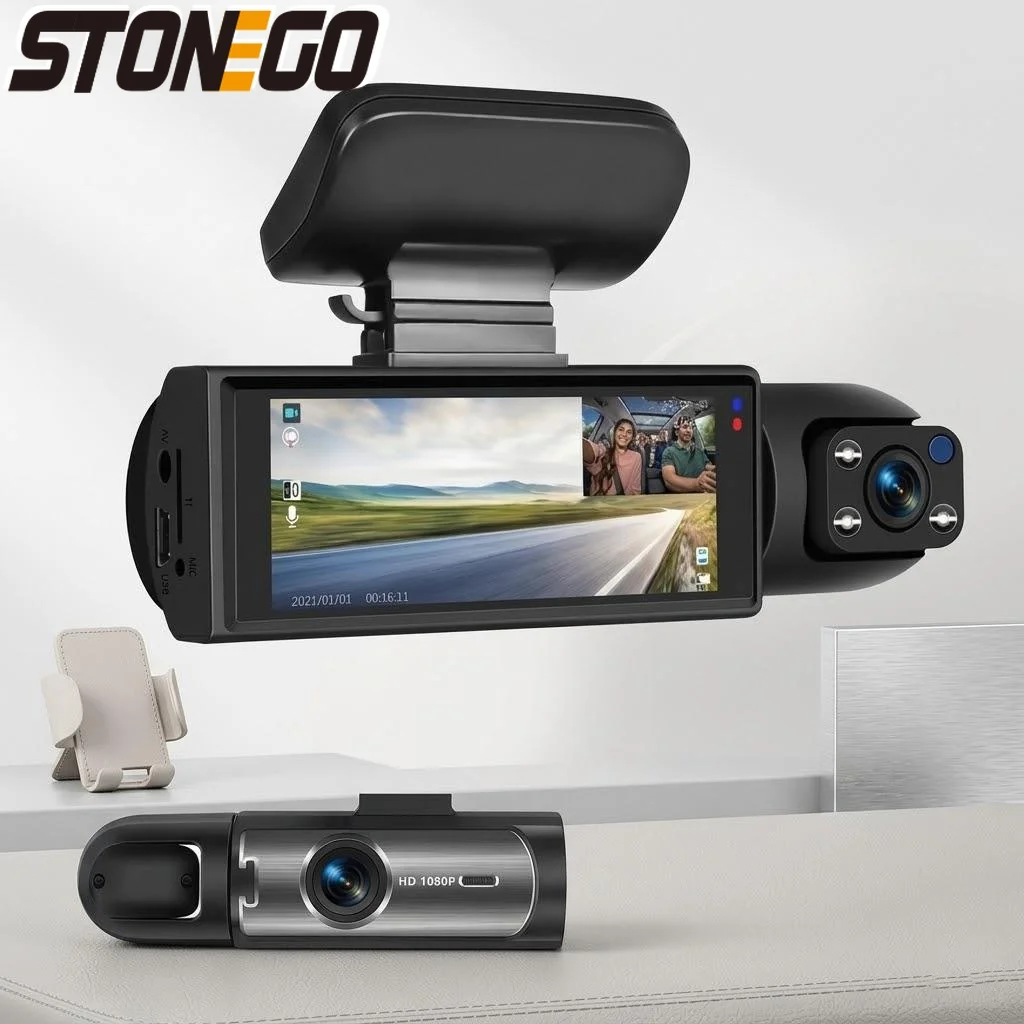 

Видеорегистратор 1080P HD с двумя камерами (передняя и задняя), ночным видением, G-сенсором и IPS-экраном 3,16 дюйма