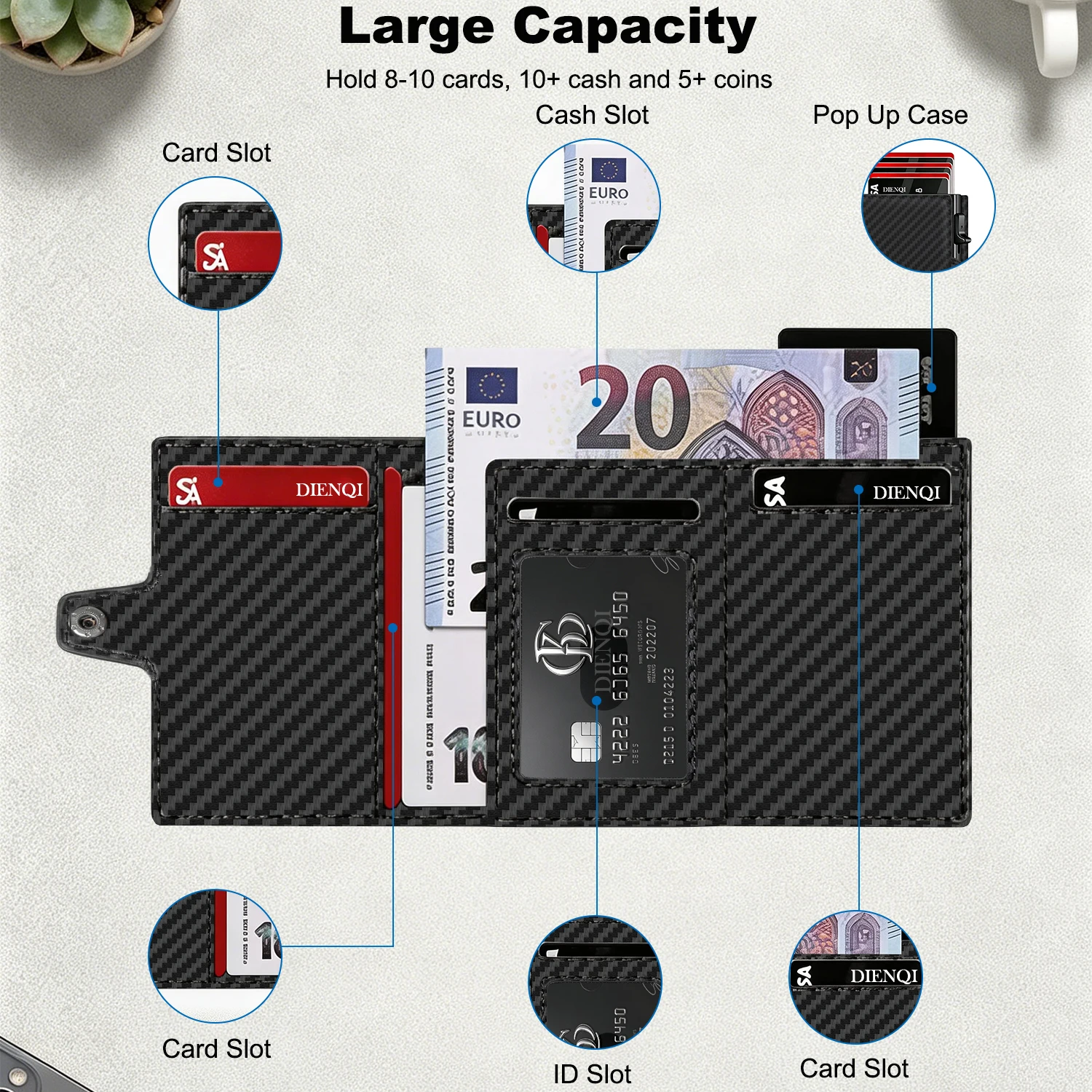 RFID Carbon Fiber Men's Card Holder Pop Up Wallet Id Credit Card Case Coin Purse Slim Cardholder Money Bag Front Pocket Wallets