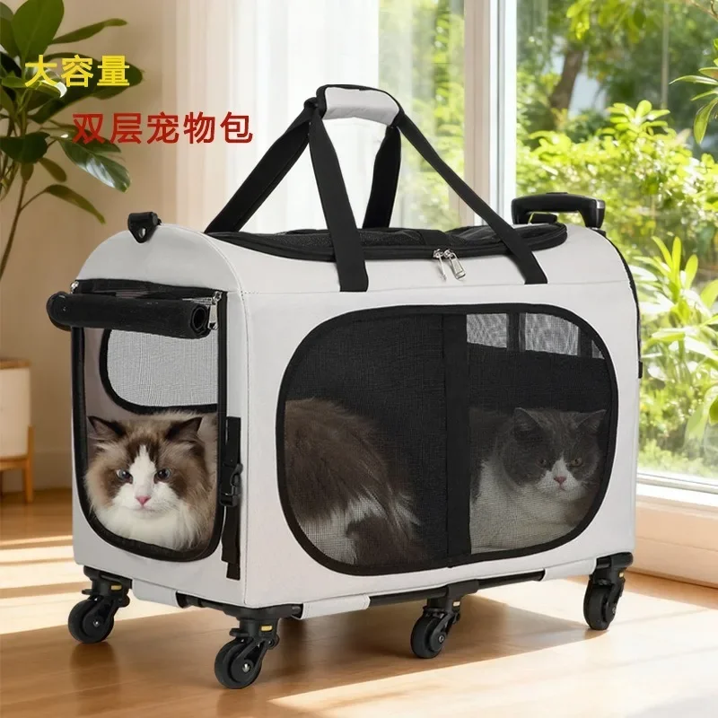 Car pet trolley case out portable large capacity breathable two foldable pet bags