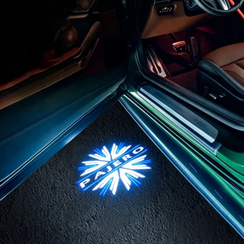 2Pcs LED Laser Puddle Lights Car Door Logo Projector Courtesy Shadow Lamp For Mitsubishi Pajero V80 V87 V93 V97 2007-2021