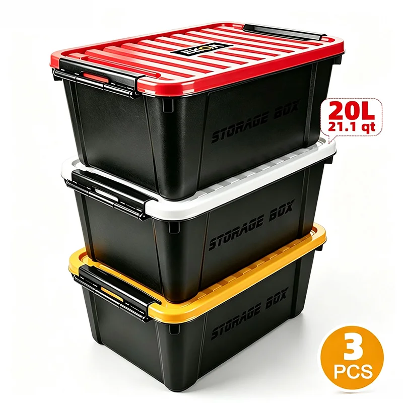 EKOA 2Pack 20L/21QT Heavy Duty Storage Box with Lid, Stackable Plastic Storage Bins with Secure Latches & Reinforced Handles