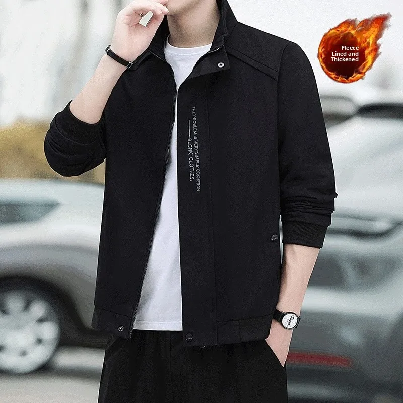 

Loose Fit Long Sve Stand Collar Men's Jaet Casual Workwear Sle Spring Autumn New Trend Outerwear Simple Design