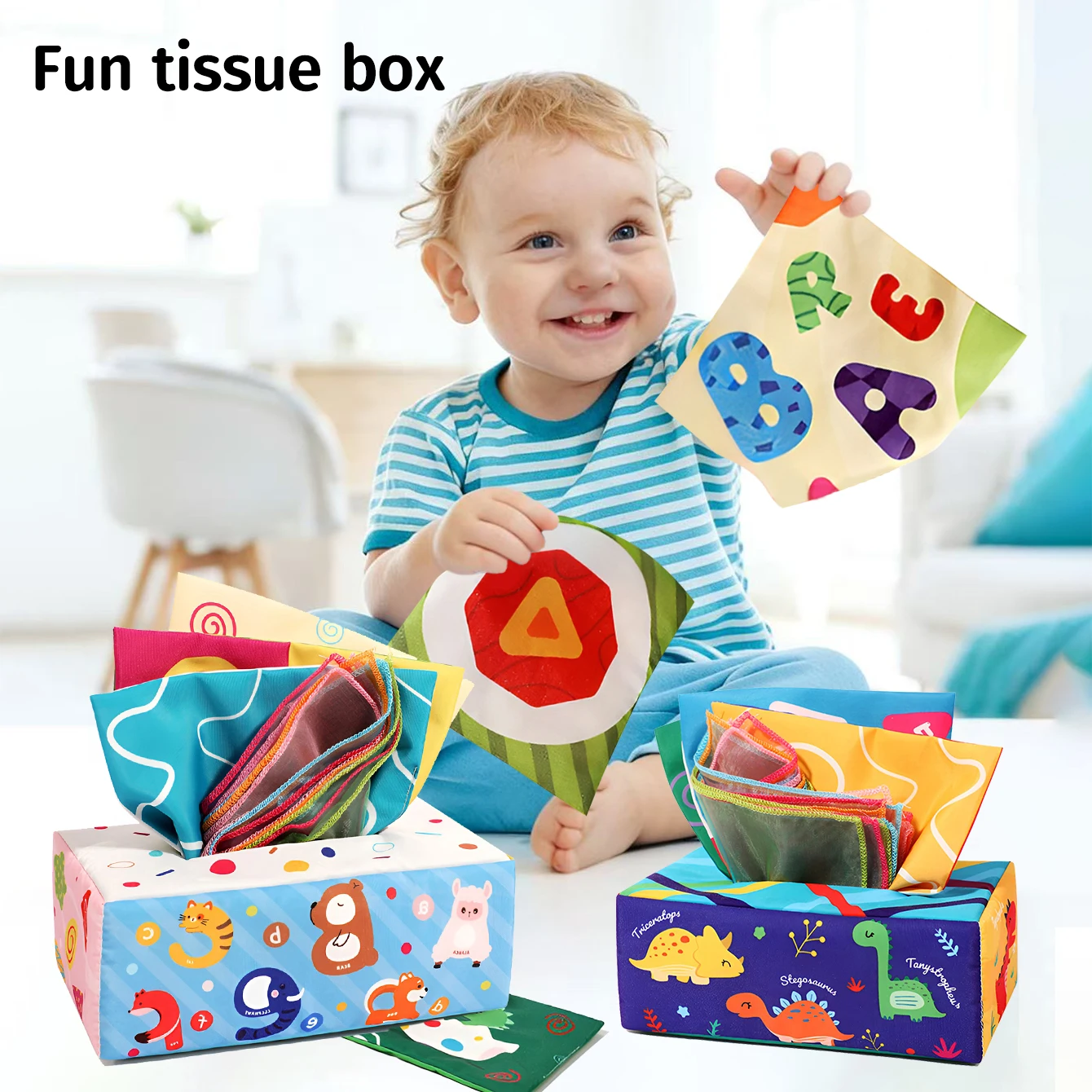 Newborn baby Toy - Simulated Tissue Box with Realistic Tissue Pull-Out for Early Education