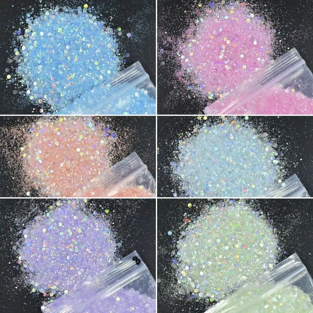 50G PET Nail Diamond Glitter Sequins Hexagon Holographic Nail Glitter Laser Shimmer Multicolor Glitter Powder