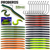 PROBEROS Soft Fishing Lure Combo 50pcs Soft Baits + 10pcs 3/0# Crank Hooks 100mm 130mm Artificial Plastic Baits Fishing Lures